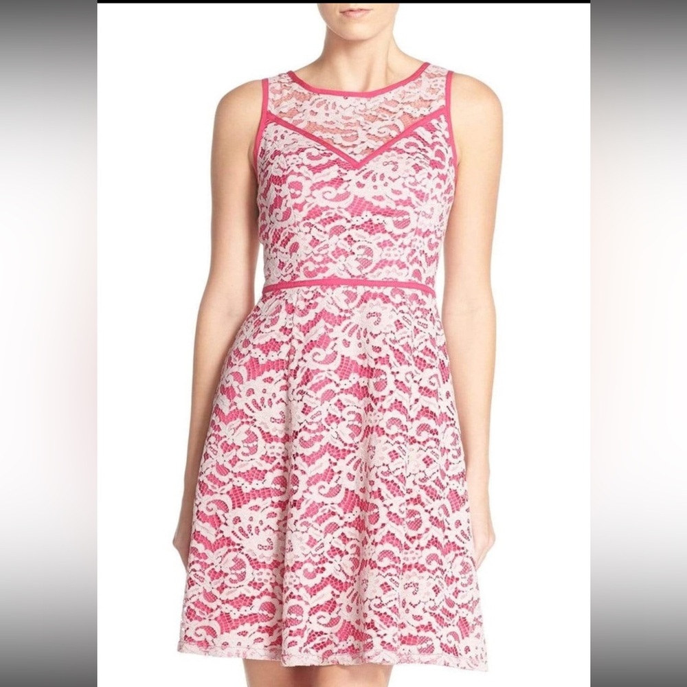Adriana Papell fit and flare, sleeveless lace, mini mini dress cocktail
